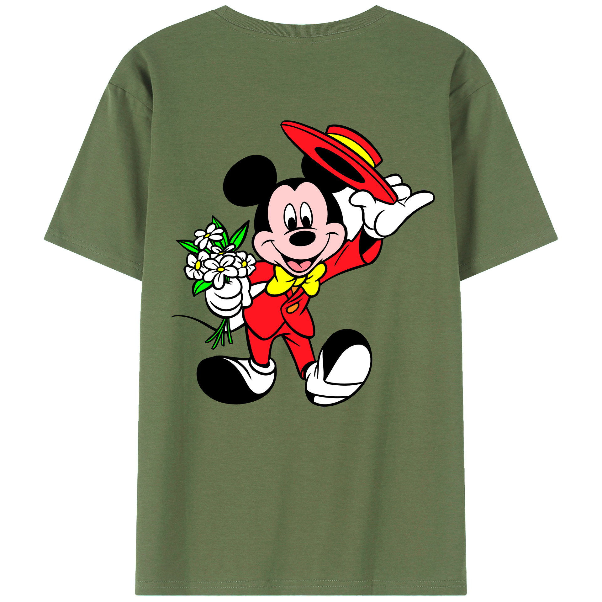 ミッキーマウス Mickey Mouse 綿100％ メンズ半袖Tシャツ（バックプリント） 通気性